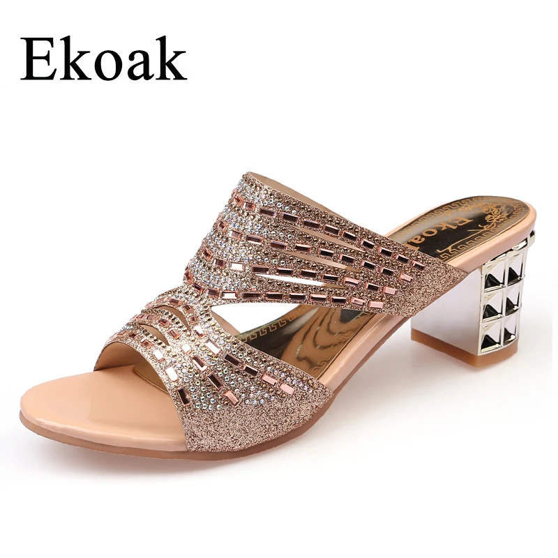 

Ekoak New 2016 Summer Fashion Women Shoes Sexy Cut-outs Rhinestone Women Sandals Ladies High Heels Party Dress Shoes Woman