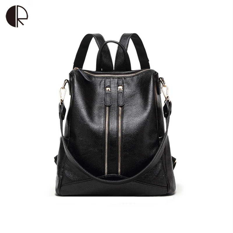 

New Arrival Teenagers Schoolbag Cowhide Waterproof Bags Women Black Backpcak Students Bag Female Travel Bags