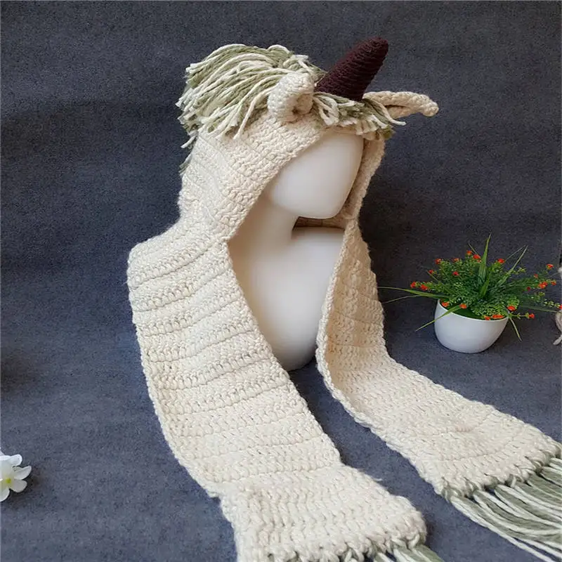 2018 New Autumn And Winter Children's Hat Unicorn Wool Scarf One Cloak Shawl Tassel Warm Winter ACI85 (10)