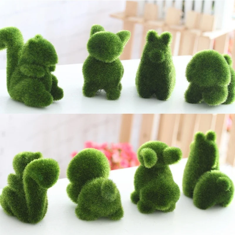 

Cute Animal Shape Simulation Green Grass Ornaments Emulational Green Plant Bonsai Grass Animal Decoration for Home Garden