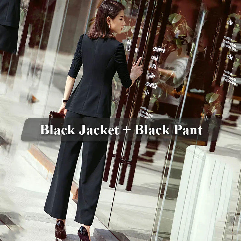 Lenshin 2 шт. Комплект Половина рукава формальный брючный костюм для женщин Рабочая одежда офис леди униформа Стиль Бизнес куртка со свободными штанами - Цвет: Черный