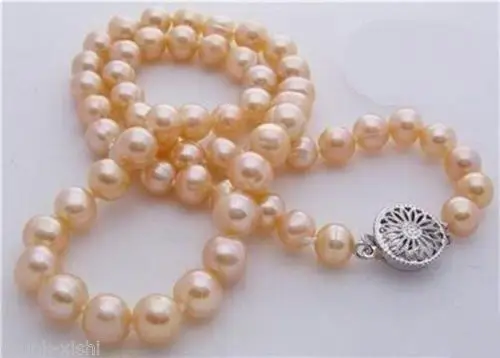 

FREE SHIPPING>>>@@ > 8-9mm south seapink pink pearl necklace 17Inch ^^^@^Noble style Natural Fine jewe &