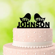 Имя таможенные цвет любви Товары для птиц Персонализированные Свадебные-MR Mrs-custom торт Топпер-акрил Декорации для вечеринок