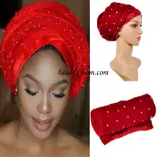 HQT13New поступление! Африканский тюрбан геле бусины с блестками тюрбан Width7"* 22" мягкий; разные цвета; Женская повязка на голову геле