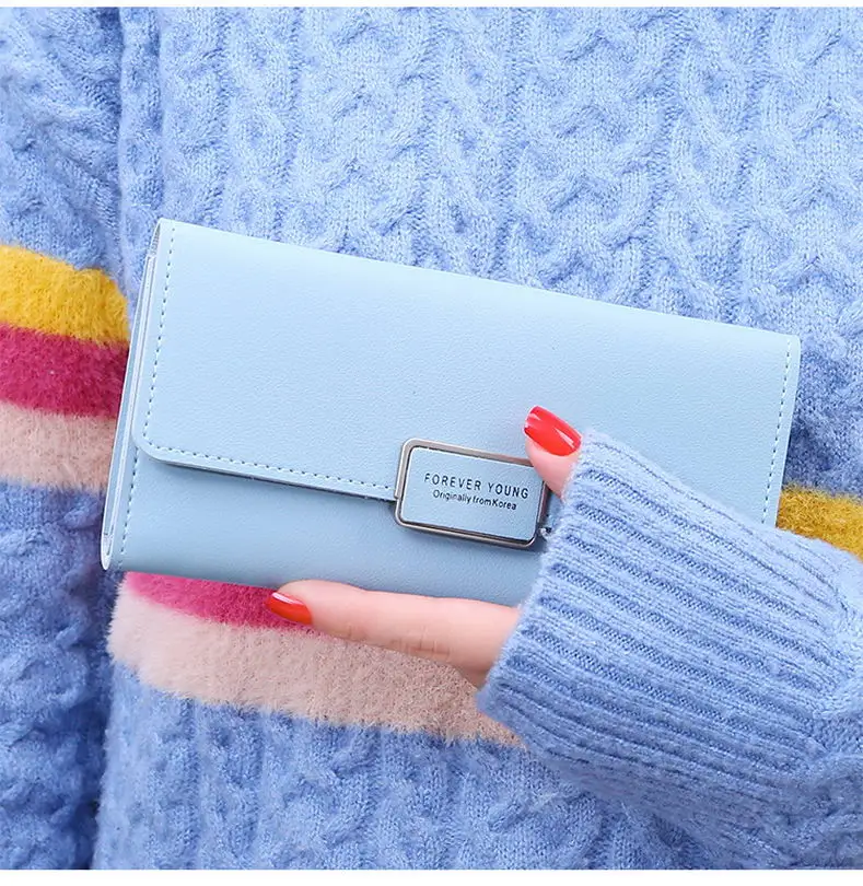 

KANDRA Female PU Leather Long Wallet High Quality Hasp Trifold Zipper Wallets Large Capacity ID Credit Card Purse Money Bag