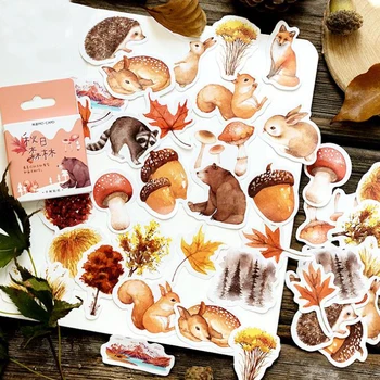 

46 Pcs/pack Lovely Fall Stickers Animal Squirrel Hedgehog Plant Adhesive Stickers Decorations Scrapbooking Stationery Label