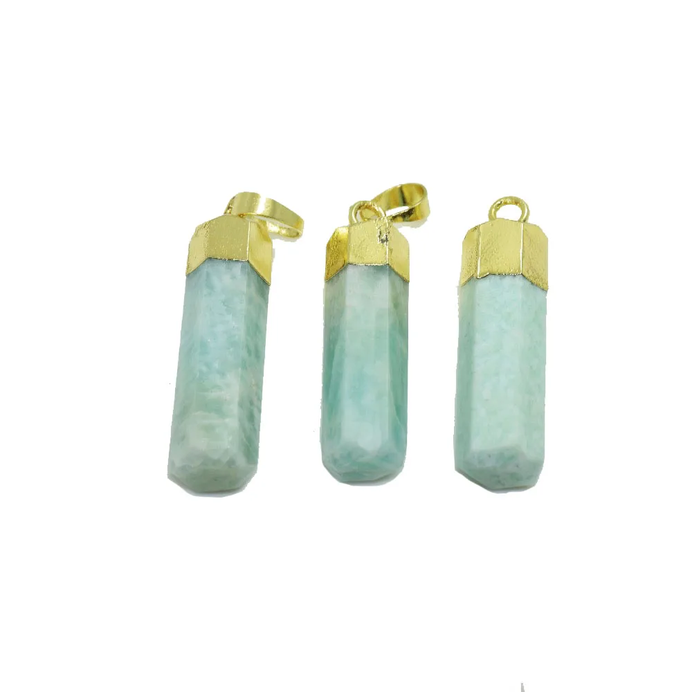 

5ps Gold Plating Jewelry Faceted natural Jewelry stone stick pendant for girl necklace marble long amazonite stone women pendant