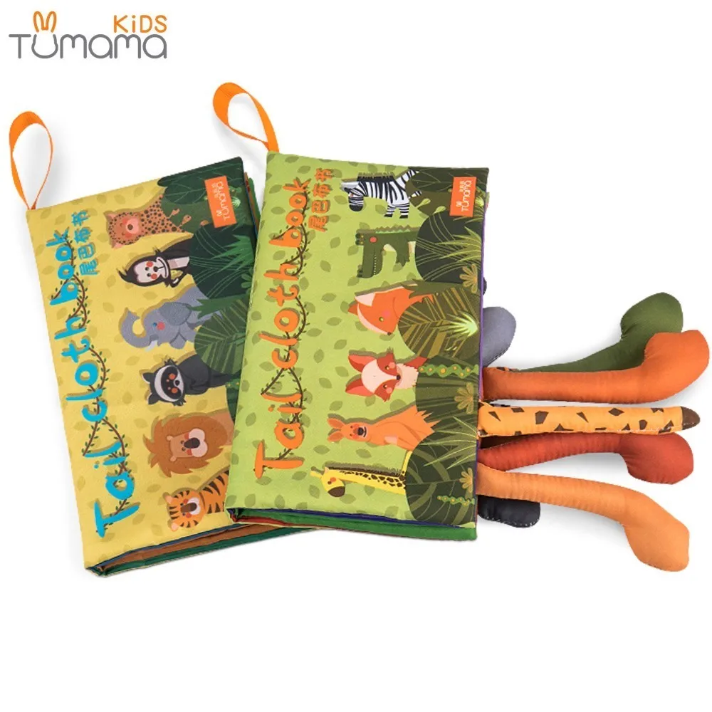 

Tumama Kids Books NewBorn Baby Cloth Book Animal Tail Soft Rattle Stroller HangingToy Children Learning Education Readings Gift