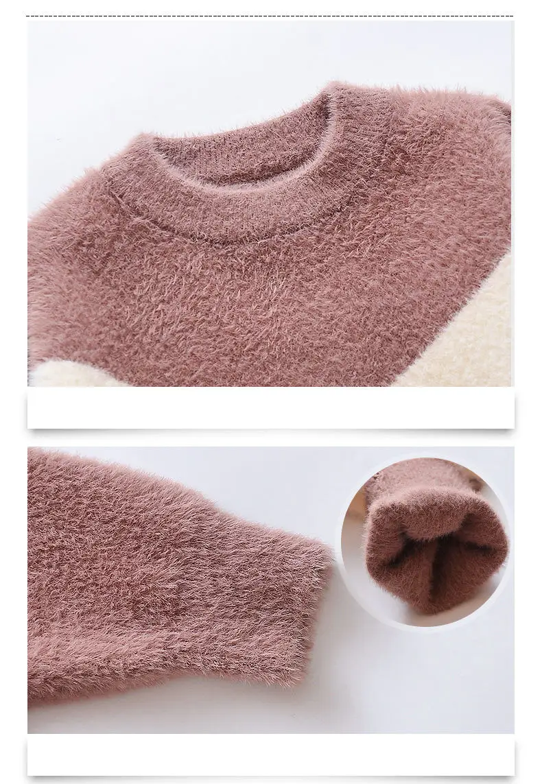 Teen Girl Sweater New Fashion Knit Thick O-neck Coat Contrasting Color Pullover Sweaters Cotton Knitwear Clothes 6 8 10 13Y