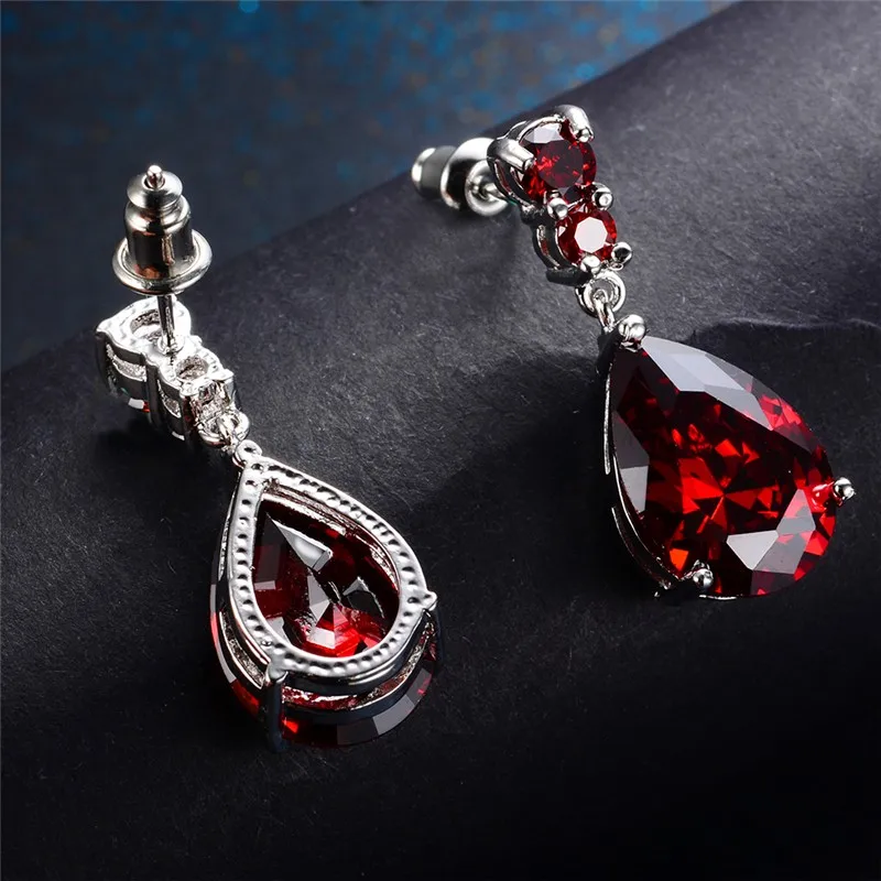 Luxury Female Crystal Water Drop Earrings Fashion 925 Sterling Silver Dangle Earrings Pink Blue Purple Earrings For Women