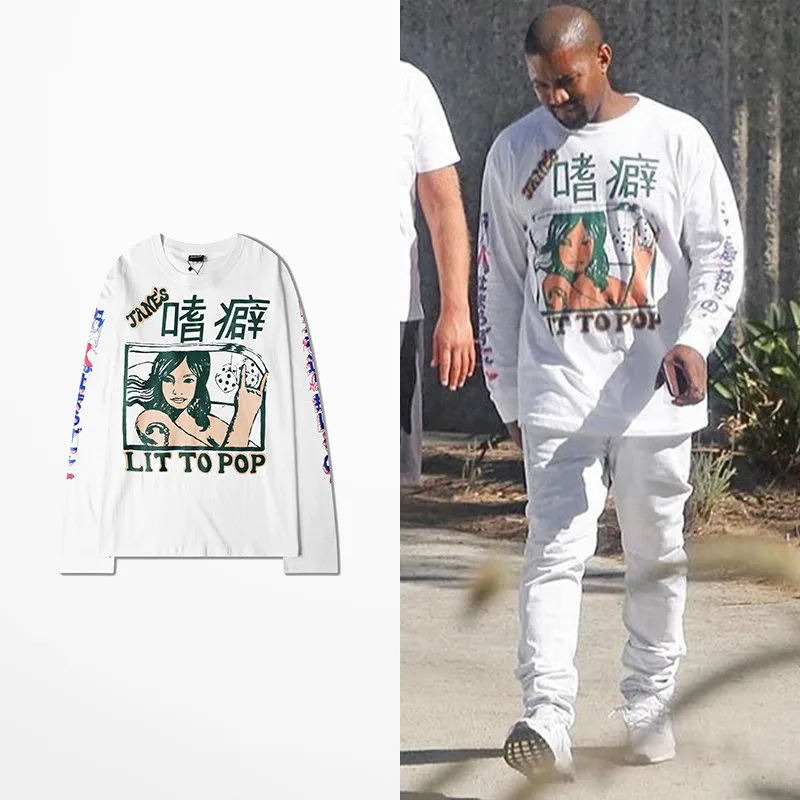 

Kanye West Coast T Shirt Long Sleeve Men Hip Hop High Street Lit To Pop Tane's Print Vikings T-shirt Drake Souls Tee Shirt Homme