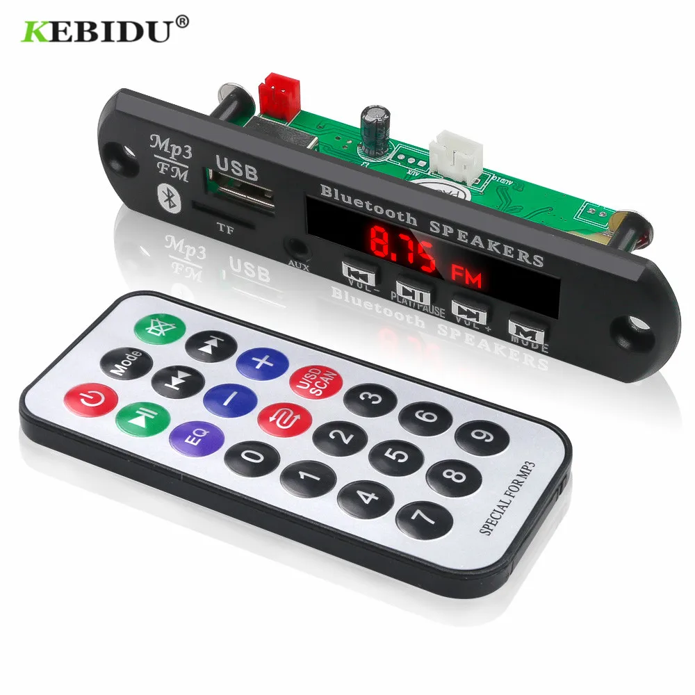 KEBIDU TF Радио MP3 декодер доска 5 в аудио модуль для автомобиля удаленный музыкальный динамик DC 5 в 12 В USB Питание Bluetooth Mp3 плеер