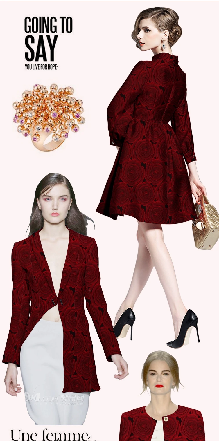Красная роза Франция импортирует модные жаккардовые ткани для платья пальто tissus telas tecido tissu au metre tela Рождественская Ткань DIY