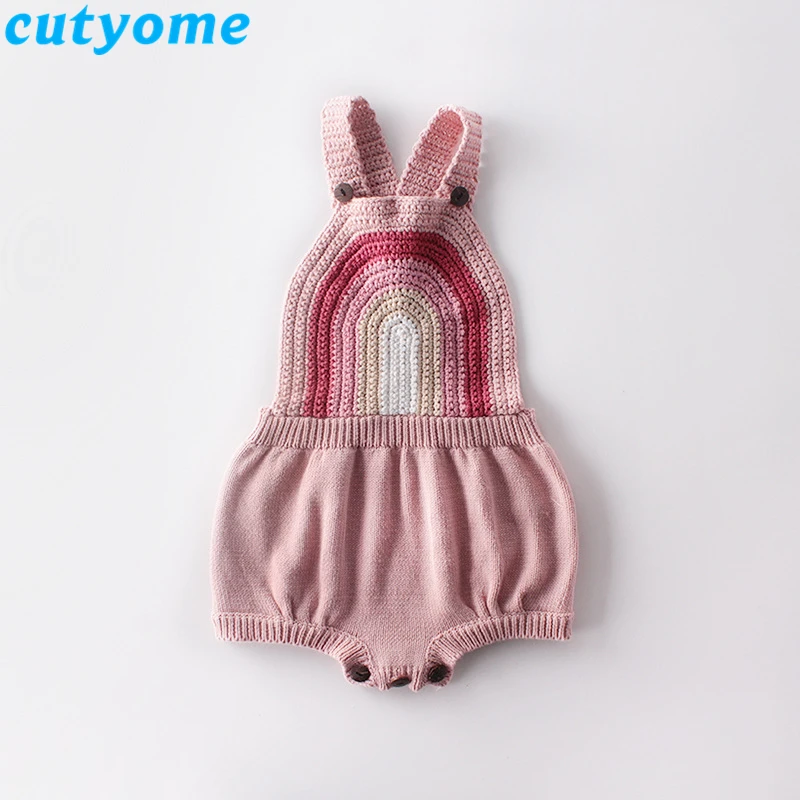 

Autumn Cotton Knitted Baby Romper 2019 Winter New Born Baby Girls Rainbow Pattern Sweater Overalls Infant Knit Outfits Clothing
