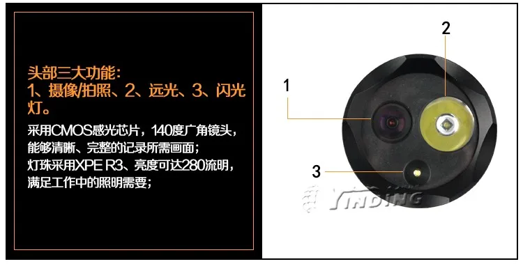 YINDING интеллектуальная видеокамера светодиодный фонарик из алюминиевого сплава перезаряжаемый фонарь Водонепроницаемый для наружного осмотра