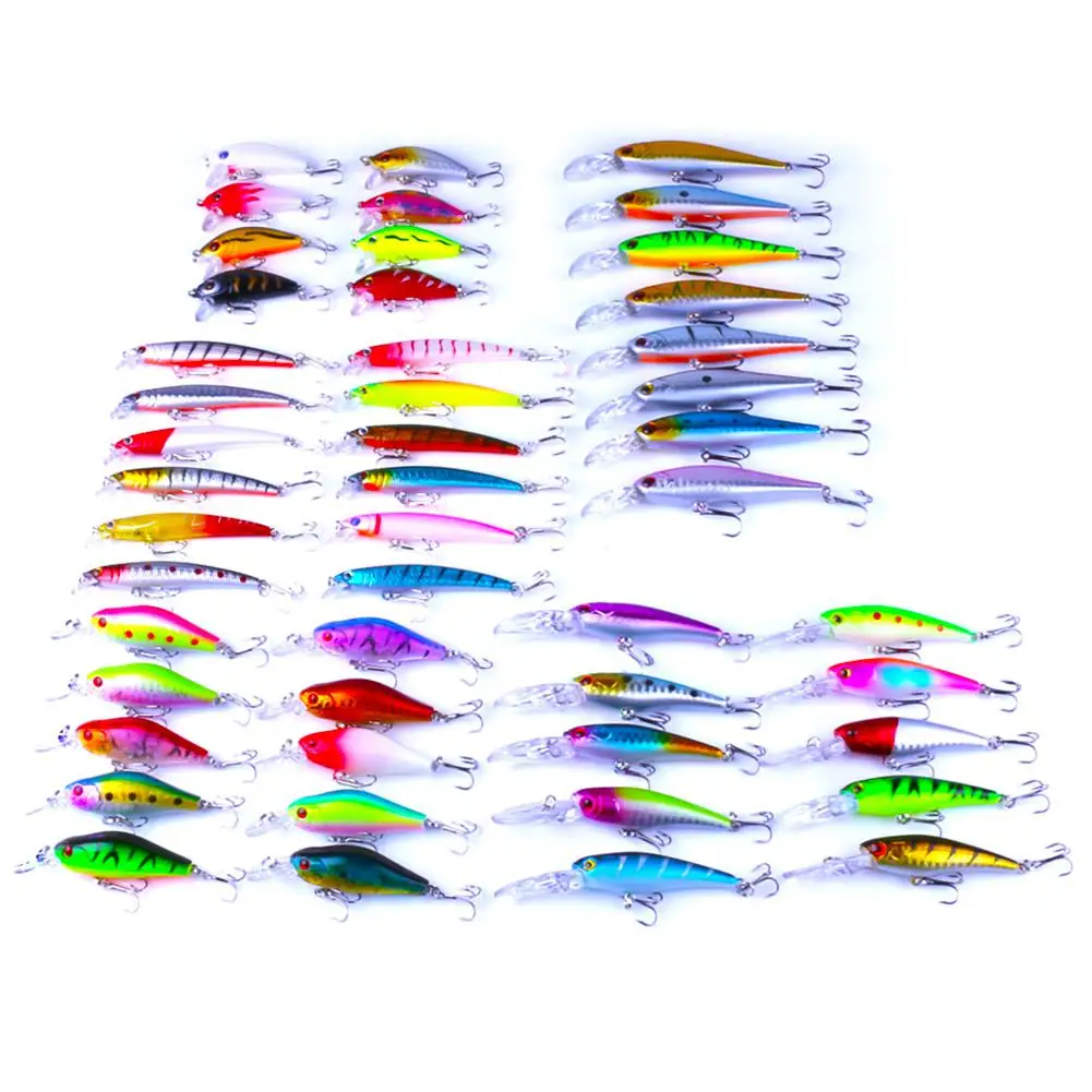 

Dragonpad 48Pcs 5 Models Colorful Fishing Lure Artificial Minnow Hard Baits Imitation Fish Shape Lure with Dual Fishhook