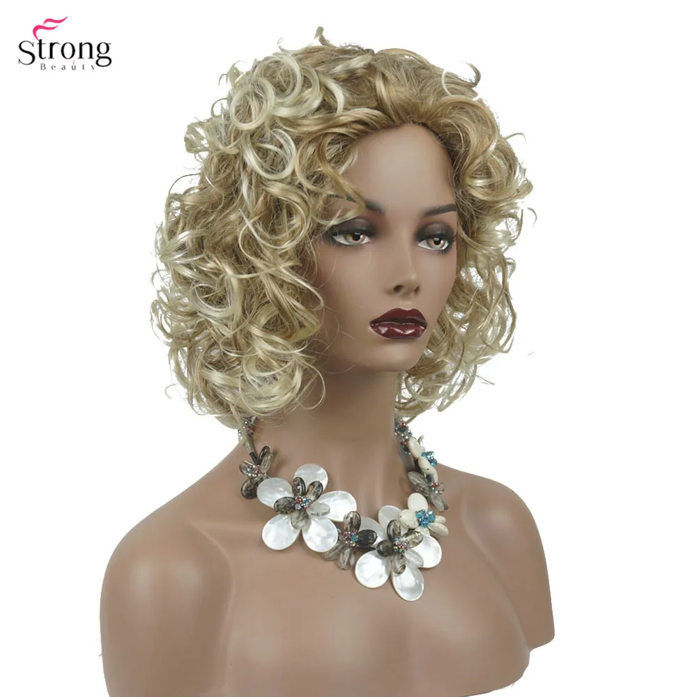 Женский синтетический парик StrongBeauty натуральные волосы средней длины вьющиеся