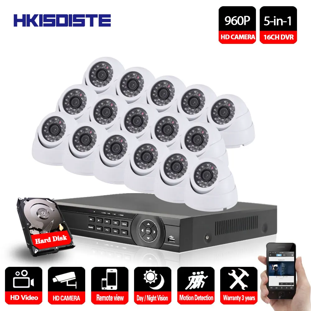 16CH 1080 P 5 в 1 AHD DVR HD 1.3MP AHD 2500TVL наружная система видеонаблюдения Гибридный комплект 16*960 P система безопасности камеры - Цвет: Белый