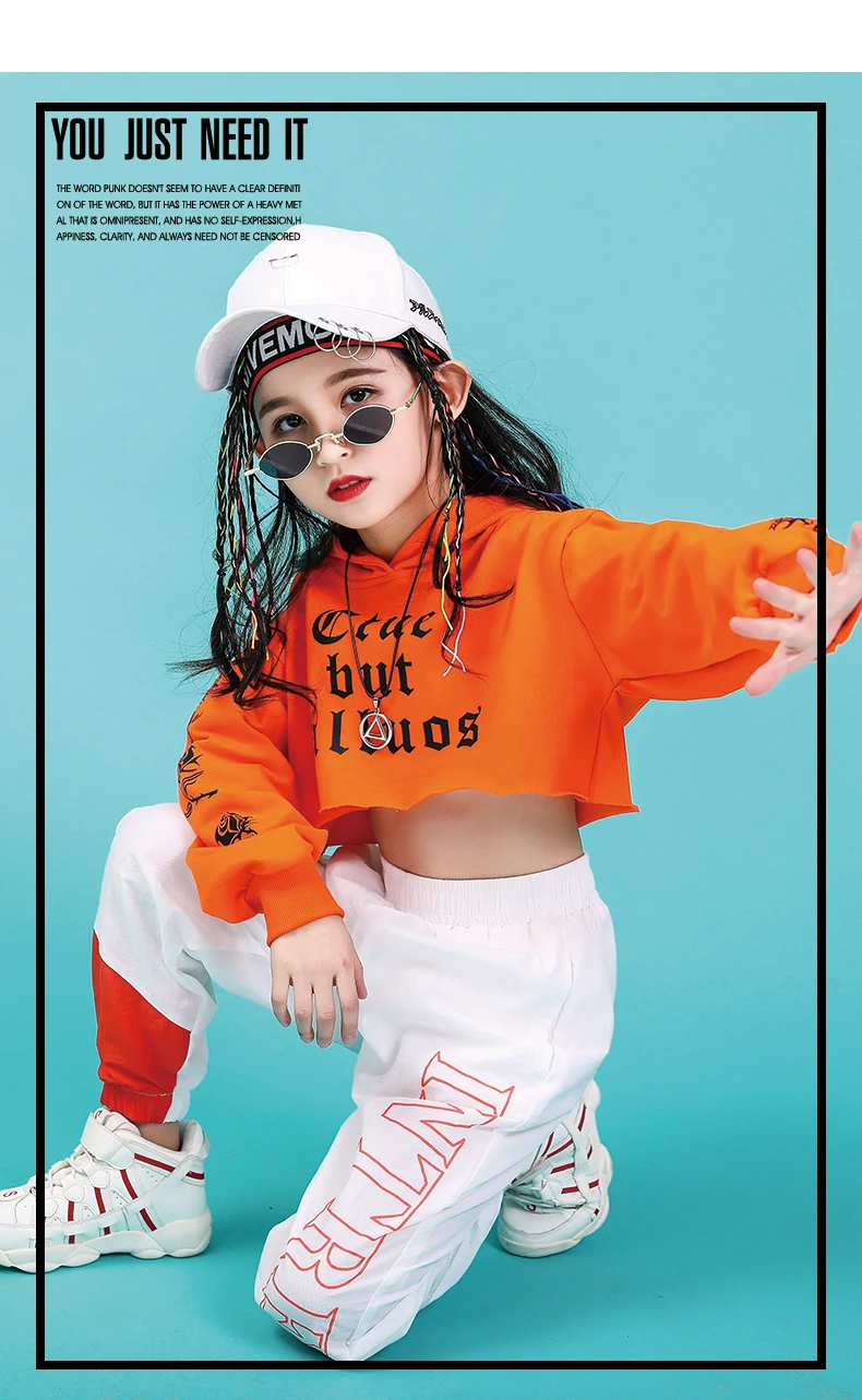 Jazz Dance Costumes Hip Hop Kids Long Sleeve Hooded Top Pants Girls Hiphop Clothes Street Dance Stage Show Wear (8)