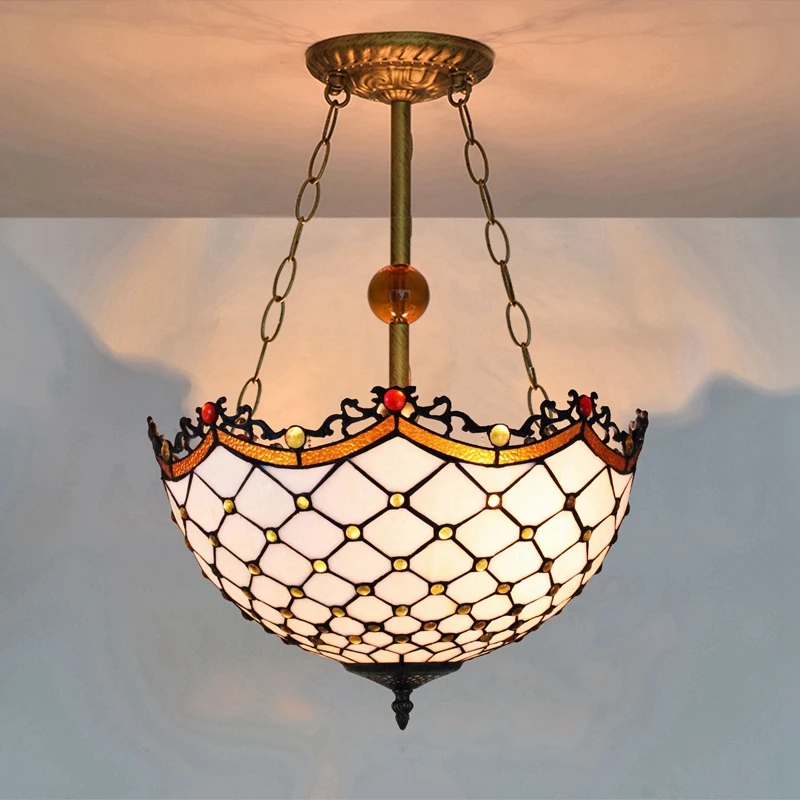 European Mediterranean White Pearl lamp stained glass Bar Living room