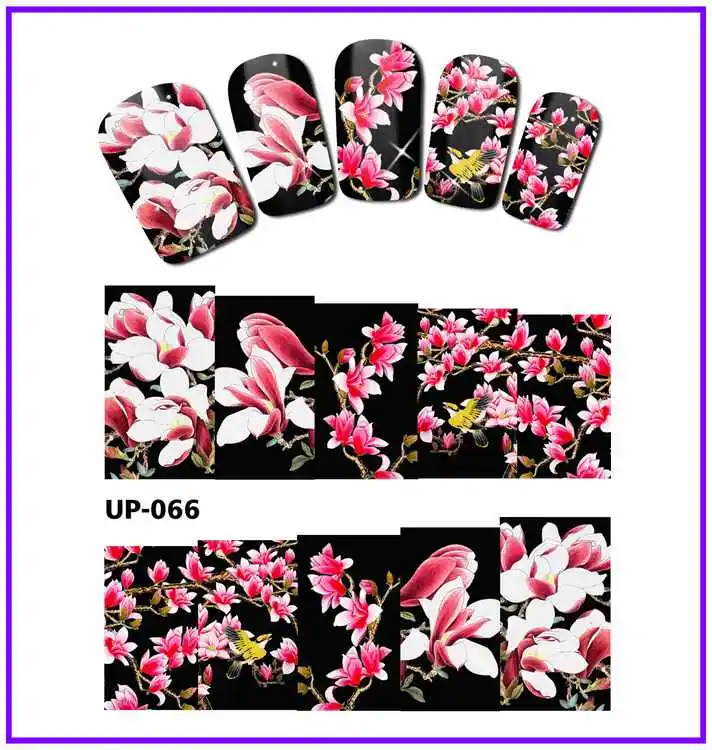 12 упак./лот переводка NAIL ART наклейки на ногти слайдер полное покрытие картина цветочное рождественское розовое китайская Астра тысячелистник UP61-72