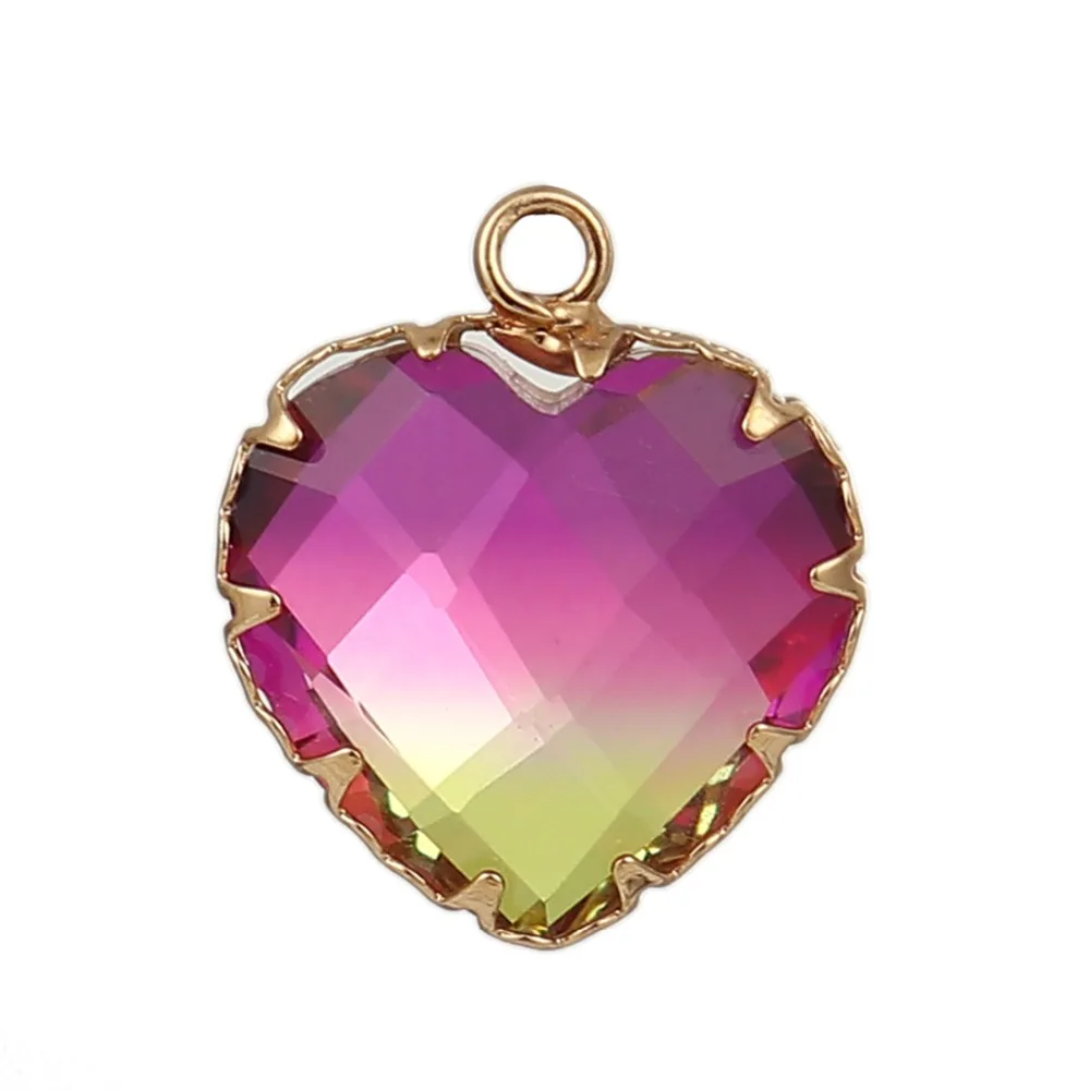 DoreenBeads медные и стеклянные амулеты в форме сердца, золотистые оранжевые и красные цветные граненые романтические амулеты 19 мм(6/") x 17 мм, 3 шт