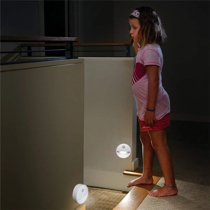 Светодиодный светильник с круглым датчиком для тела, креативный светильник, контроль, защита глаз, кровать, необычный умный Ночной светильник, лампа с датчиком движения