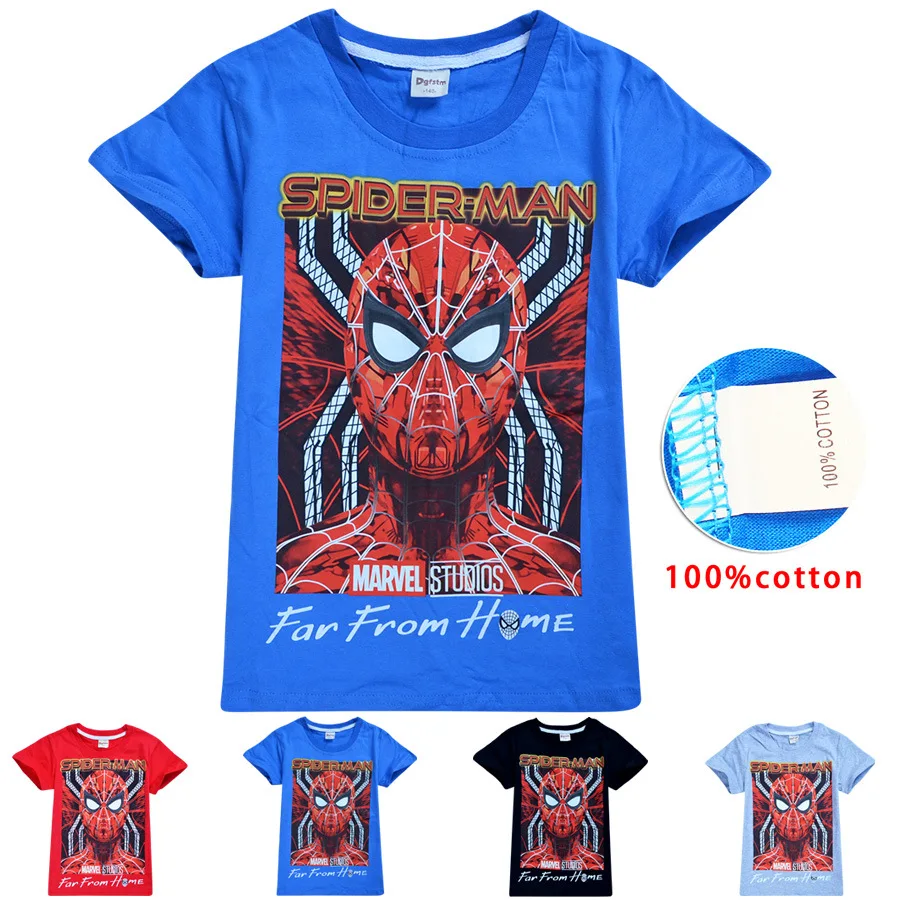 

2019 Spiderman Home Children T-shirts Top O-neck 100% Cotton Boys Girls Kids tshirt Cartoon Teen Summer Clothing Baby T-shirt