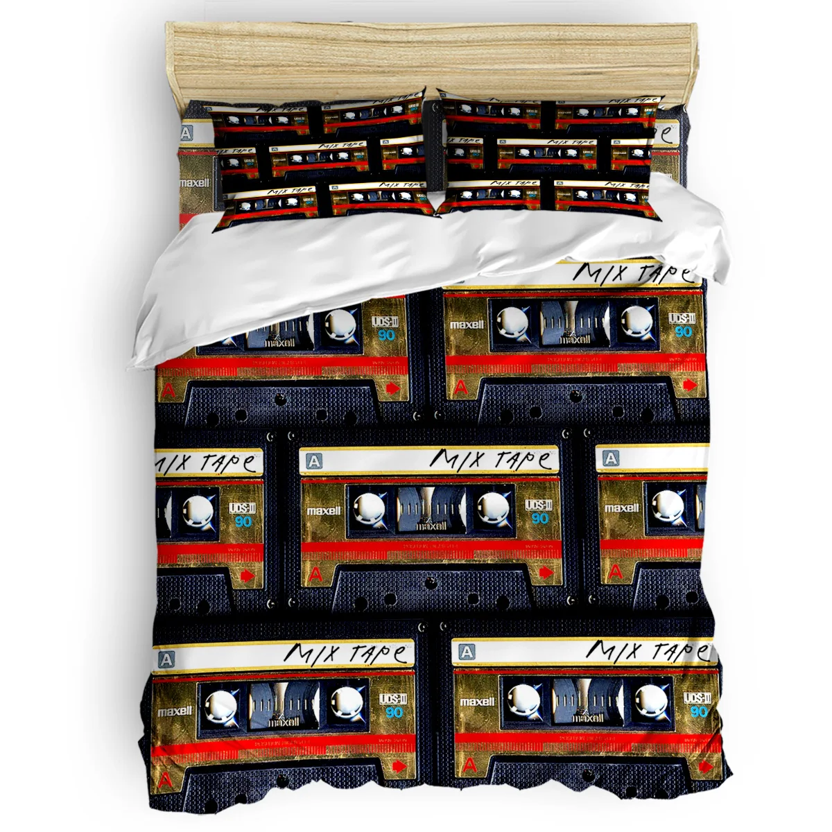 

Retro Cassette Mix Tape Duvet Cover Set Retro Rock Music Collection of 3/4pcs Bedding Set Bed Sheet Pillowcases Cover Set