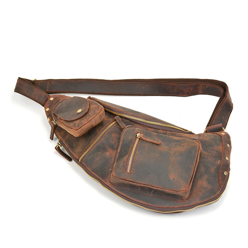 Мужская винтажная нагрудная сумка из натуральной кожи коричневого цвета crazy horse, кожаная сумка через плечо, сумка-мессенджер из коровьей кожи, модный рюкзак для iPad