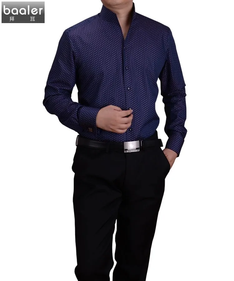 Мужская модная рубашка-смокинг, французские запонки для банкета, рубашка с длинным рукавом, классический воротник-стойка, хлопок, для свадьбы