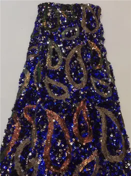 

African Lace Fabric 2019 High Quality African Tulle Lace Fabric With Sequins Multicolor French Net Lace For Women Dress New Z6
