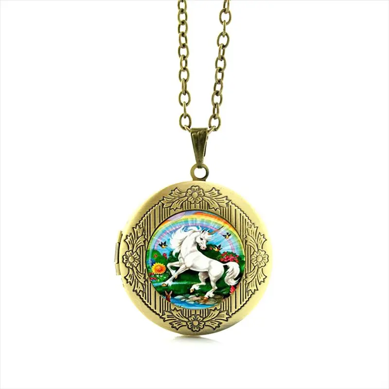TAFREE винтажное животное ожерелье милый белый единорог лошадь кулон с фото массивные украшения подарок для мужчин женщин детей HH164