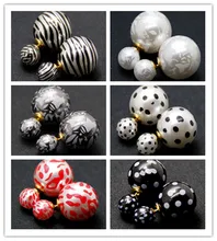 Fashion 9Color Noble Paragraph Double Faced Pearl Stud Earring Double Faced Dual Stud Earring