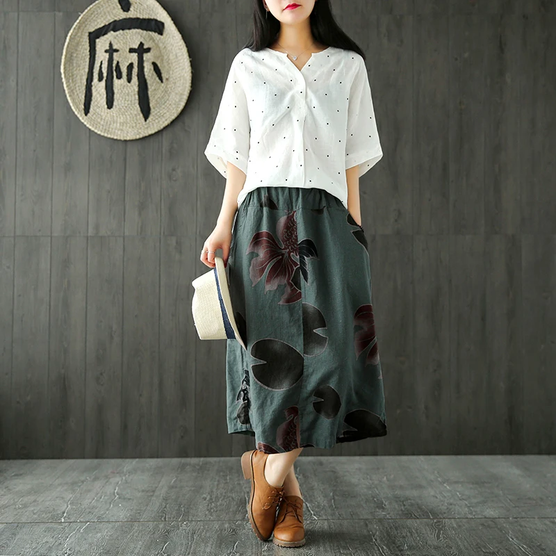 

[EWQ] 2019 Spring Summer New Pattern Elastic Waist Loose Print Patchwork Loose Long Skirt Women Fashion Tide AF20706