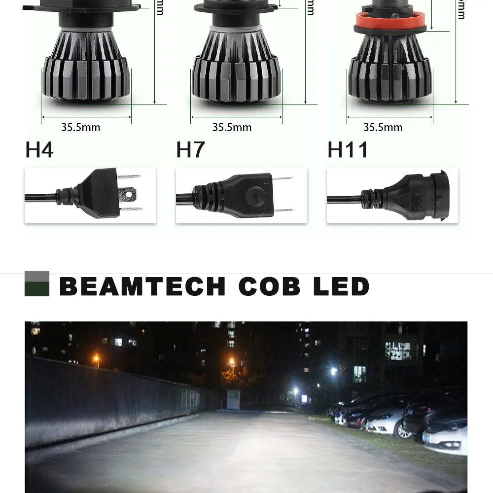 Braveway 12V Автомобильные фары H7 светодиодный лампы H11 H4 H1 H8 H9 HB3 HB4 9006 H3 светодиодный лампы