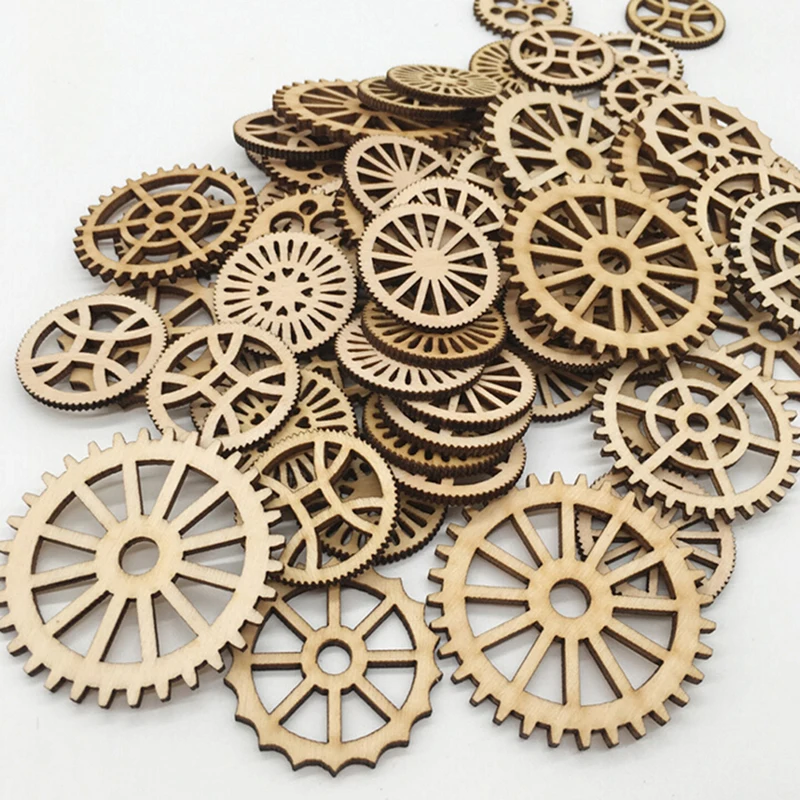 

New 50Pcs/Pack Wooden Living Room Bedroom Gear Pendants Wall Decor Mini Tree Ornaments Home Party Christmas Decorations Supplies