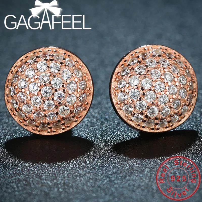 GAGAFEEL, круглые серьги-гвоздики с кубическим цирконием, 925 пробы, серебряные серьги для женщин, розовое золото, золотой цвет, серебряные украшения