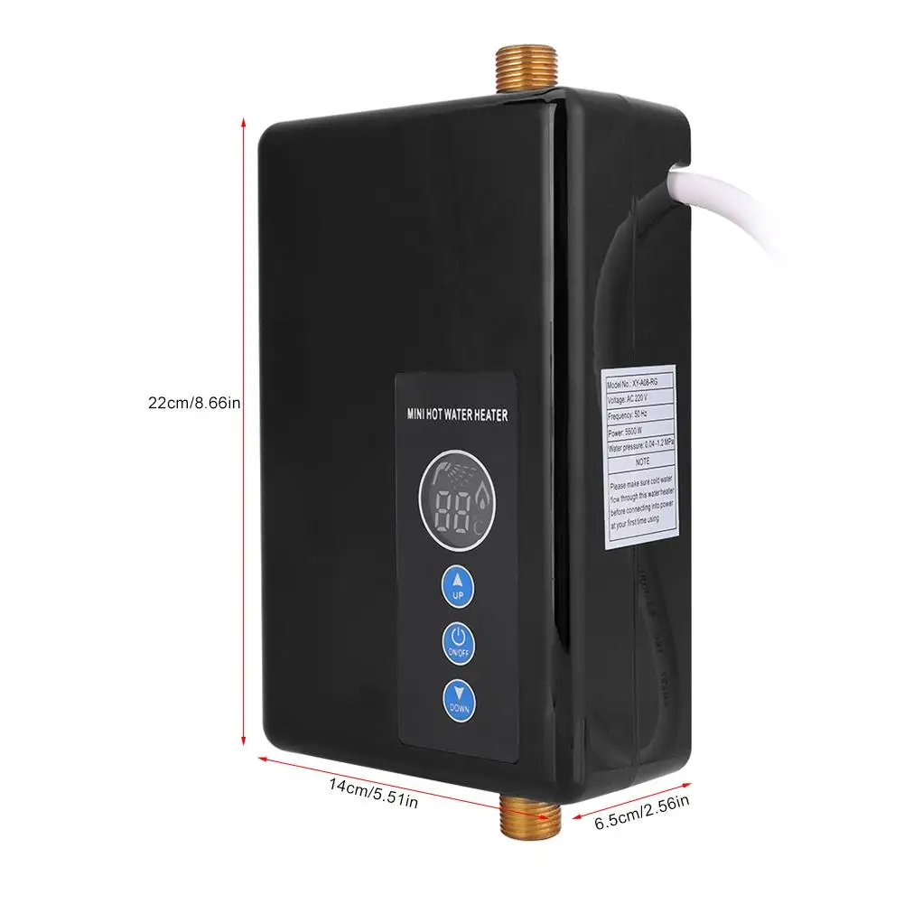 5500 Вт мини мгновенный Электрический водонагреватель Tankless Душевая система горячей воды для кухни ванной горячей - Цвет: Черный