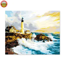 Diy картина маслом по номерам украшения гостиной спальни диван фон морской волны Маяк маленький остров