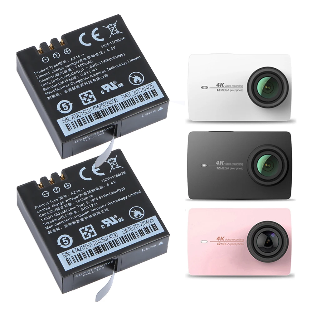 AOPULY 2 шт 3 85 v 1400mAH YI 4K батареи AZ16-1 батарея для Xiaomi Yi экшн-камеры аккумуляторная |