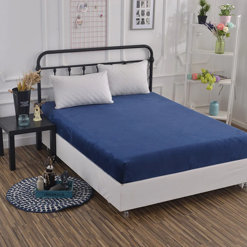

Navy Blue soft Good quality Flannel Fleece New urban style Fitted Sheet bed sheet bedding Home textiles solid bedclothes