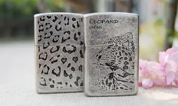 

The lighter The ancient silver leopard leopard grain surface processing Spend a leopard kerosene windproof lighter bag mail