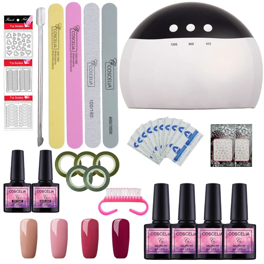 

UV LED Lamp Nail Art Set Manicure Tools Kits 4 Color 8ML Soak Off UV Gel Nail Polish Varnish Set With Nail Dryer Top Base Coat