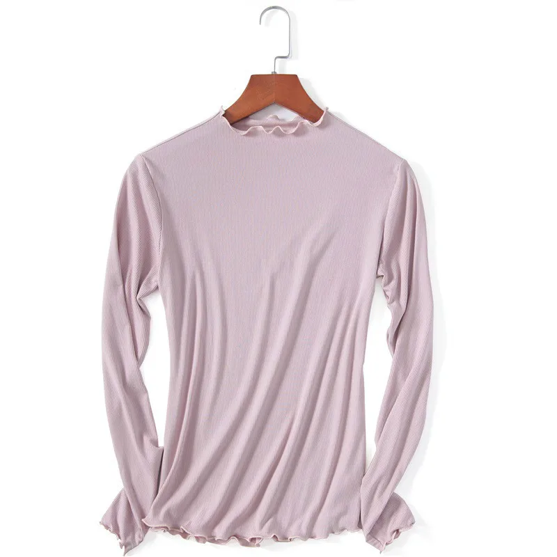 

Frill Trim Viscose Top Women Basic Long Sleeve Shirt Essential Tops Fall 2018