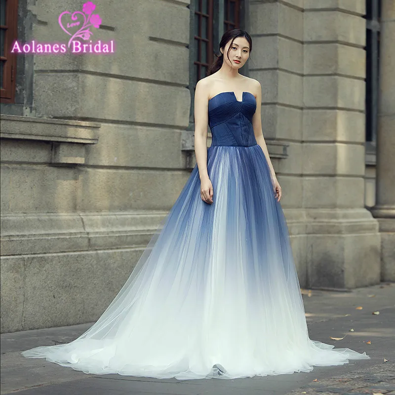 

Real Photos New Gradient Ombre Print Tulle Prom Dresses Pleat Ruched Strapless Colors Sexy Evening Gown Long 2018 New Styles