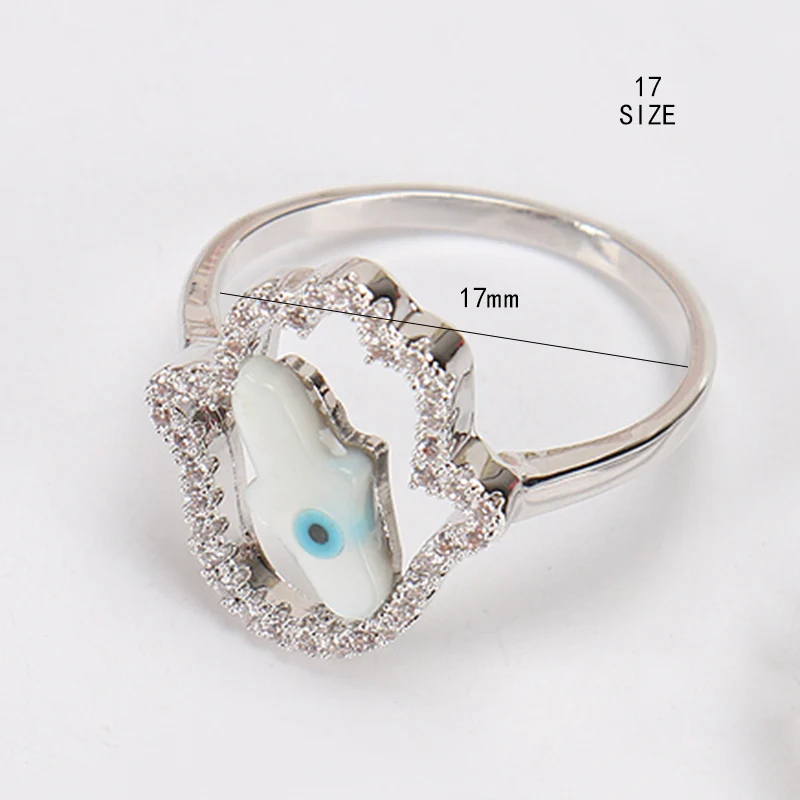 Счастливый глаз Кристалл Кольца Циркон CZ обручальное кольцо-ободок Хамса рука женщин мужчин серебряного цвета ожерелье от сглаза EY4679