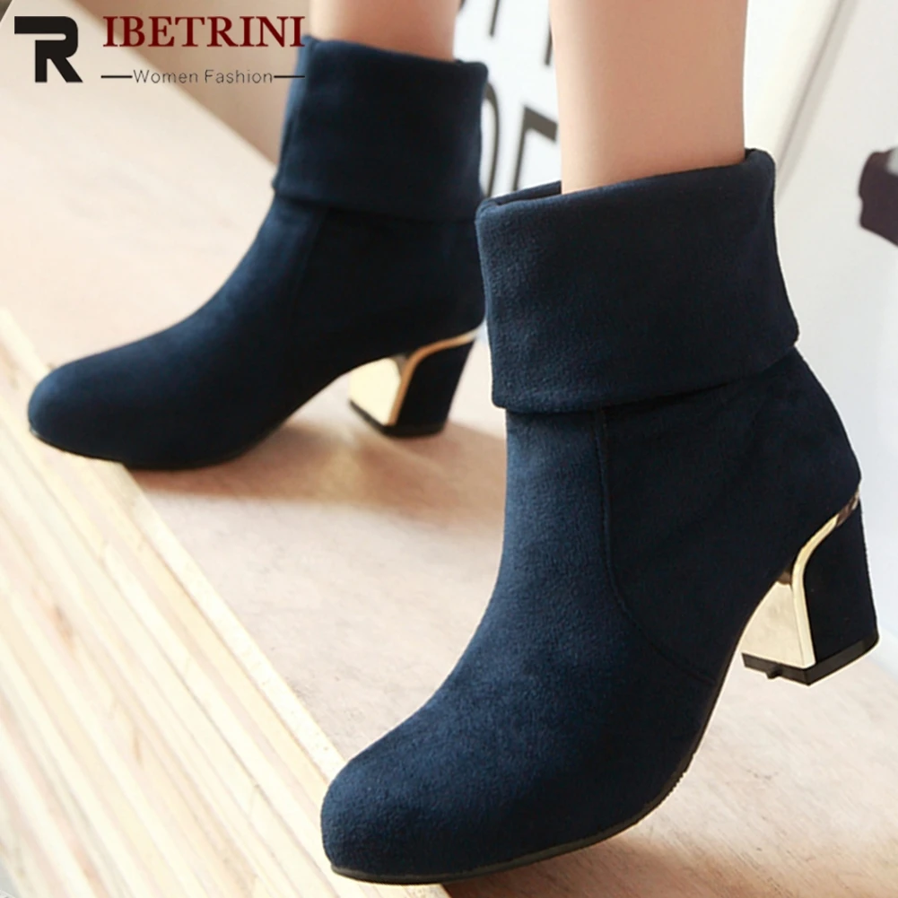

RIBETRINI New Arrivals Hot Sale 2019 Dropship Chunky Heels Ankle Boots Women Shoes Woman Slip On Casual Shoes Woman Boots