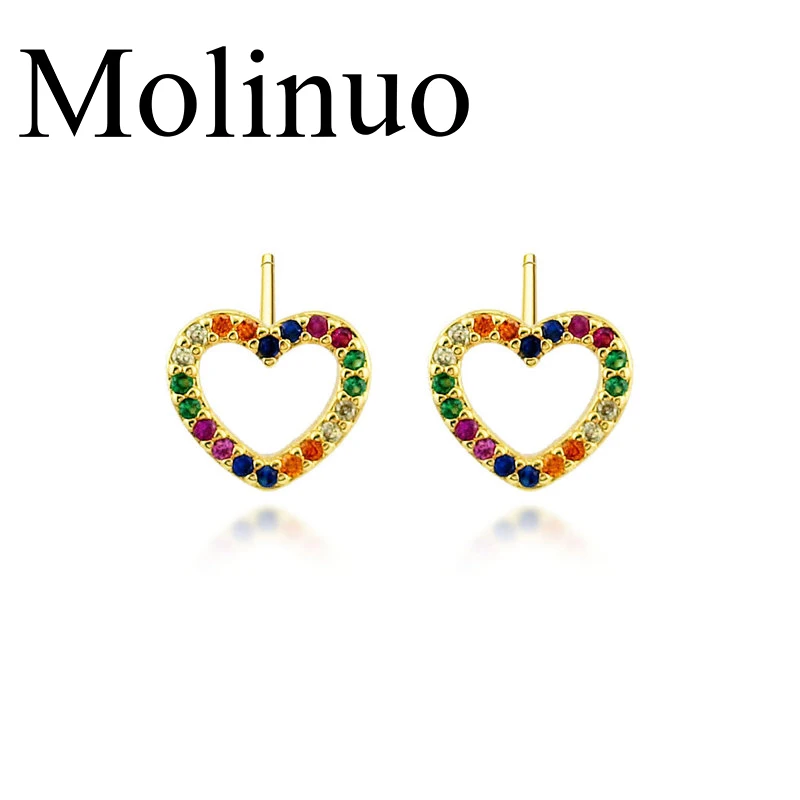 

Molino rainbow simple cz charm love heart round stud earrings fashion cute woman girl colorful jewelry earrings 2019 summer new