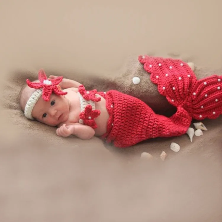 3 x Piesas Traje Sirena de Mar Bebe Niña Recien Nacida Accesorio Ropa de Baby